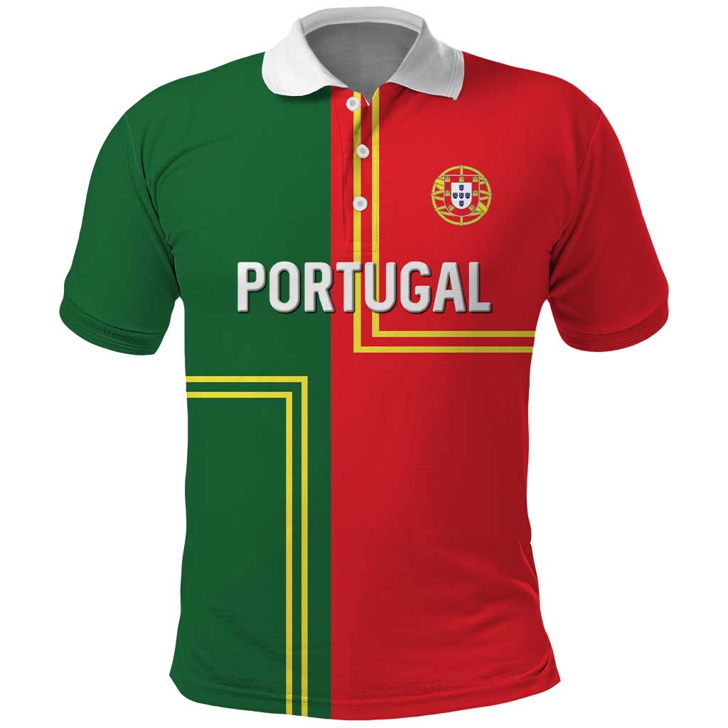 Custom Portugal Football Polo Shirt Coat of Arms Line Art Style - Wonder Print Shop
