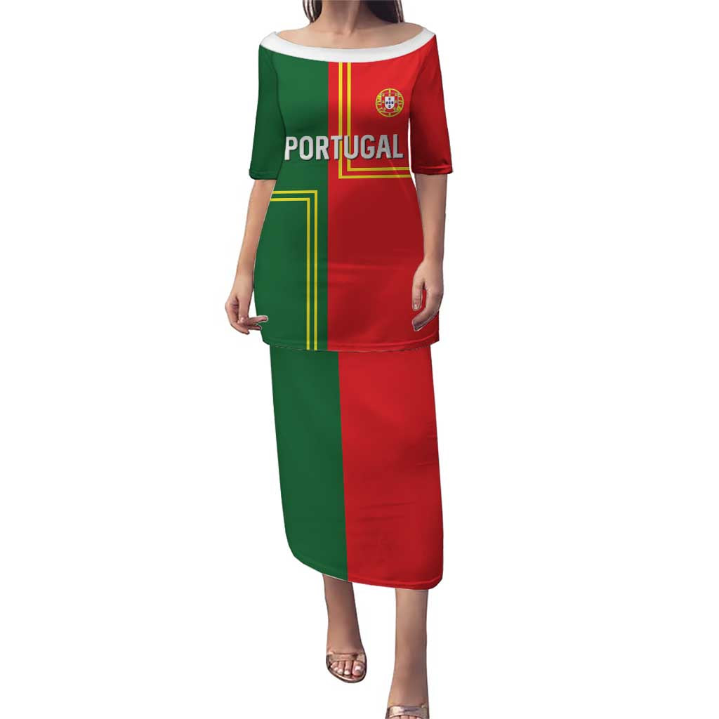 Custom Portugal Football Puletasi Coat of Arms Line Art Style - Wonder Print Shop
