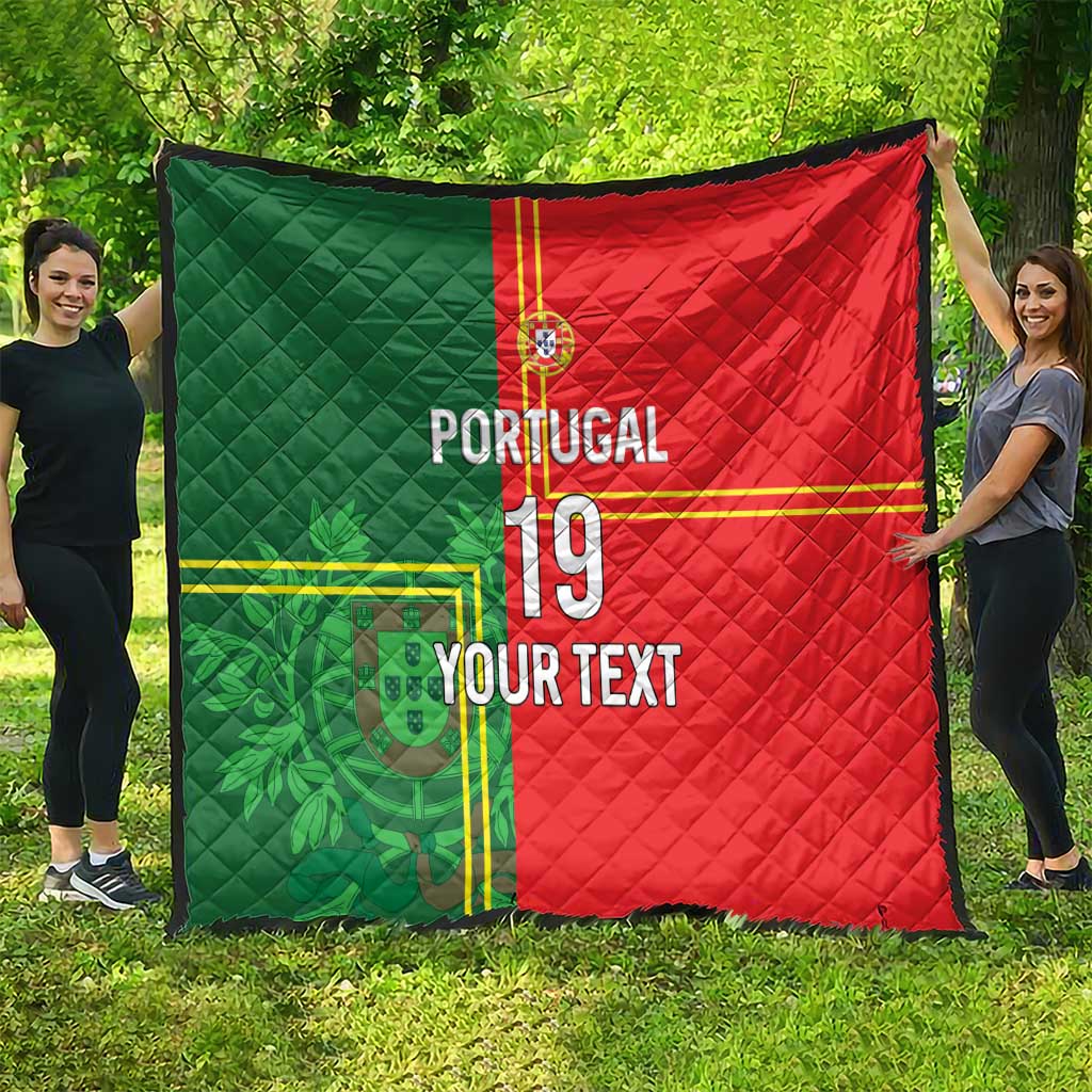 Custom Portugal Football Quilt Coat of Arms Line Art Style - Wonder Print Shop