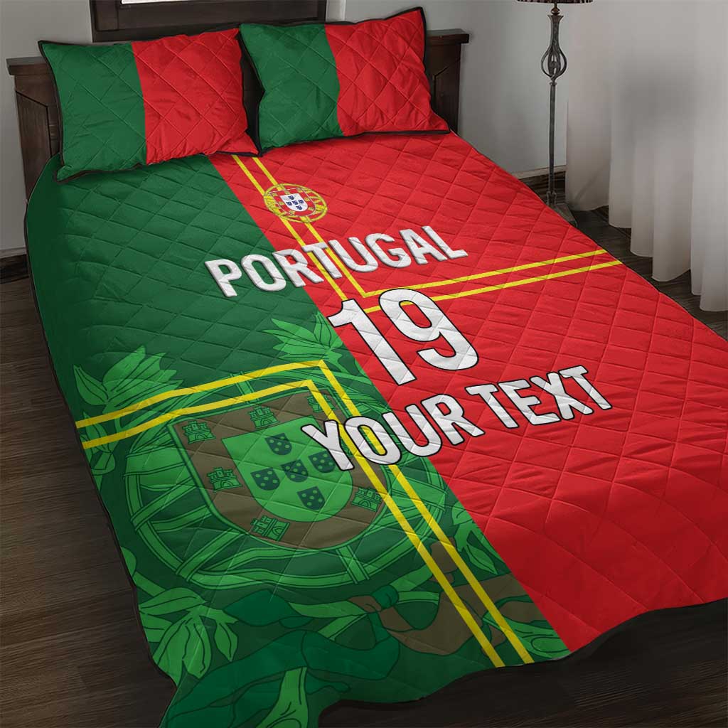 Custom Portugal Football Quilt Bed Set Coat of Arms Line Art Style - Wonder Print Shop