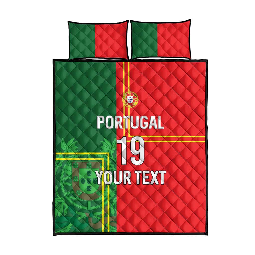 Custom Portugal Football Quilt Bed Set Coat of Arms Line Art Style - Wonder Print Shop