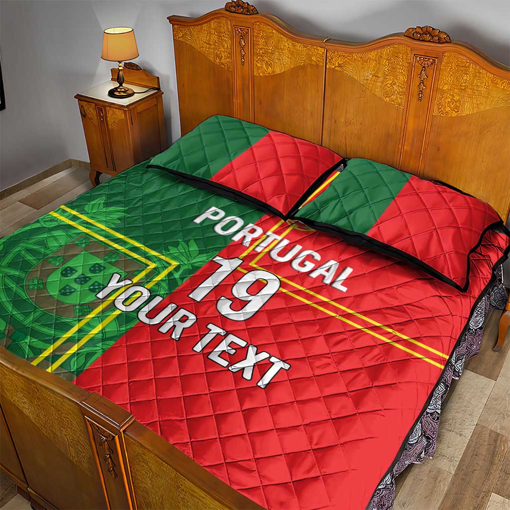 Custom Portugal Football Quilt Bed Set Coat of Arms Line Art Style - Wonder Print Shop