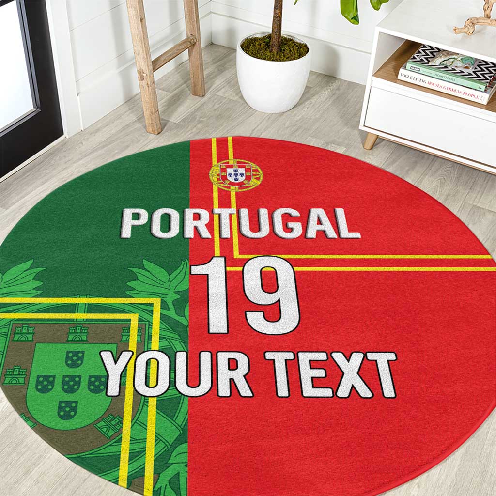 Custom Portugal Football Round Carpet Coat of Arms Line Art Style - Wonder Print Shop