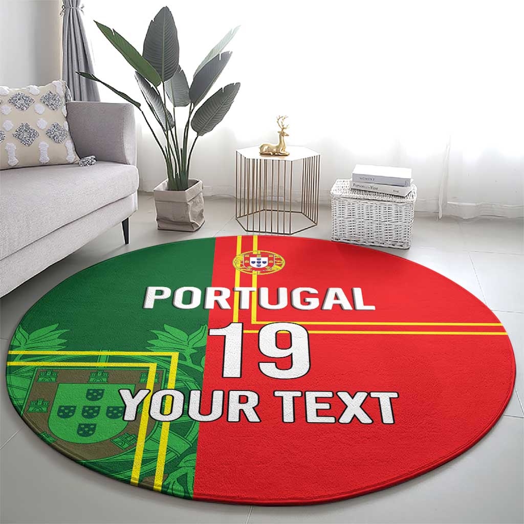 Custom Portugal Football Round Carpet Coat of Arms Line Art Style - Wonder Print Shop