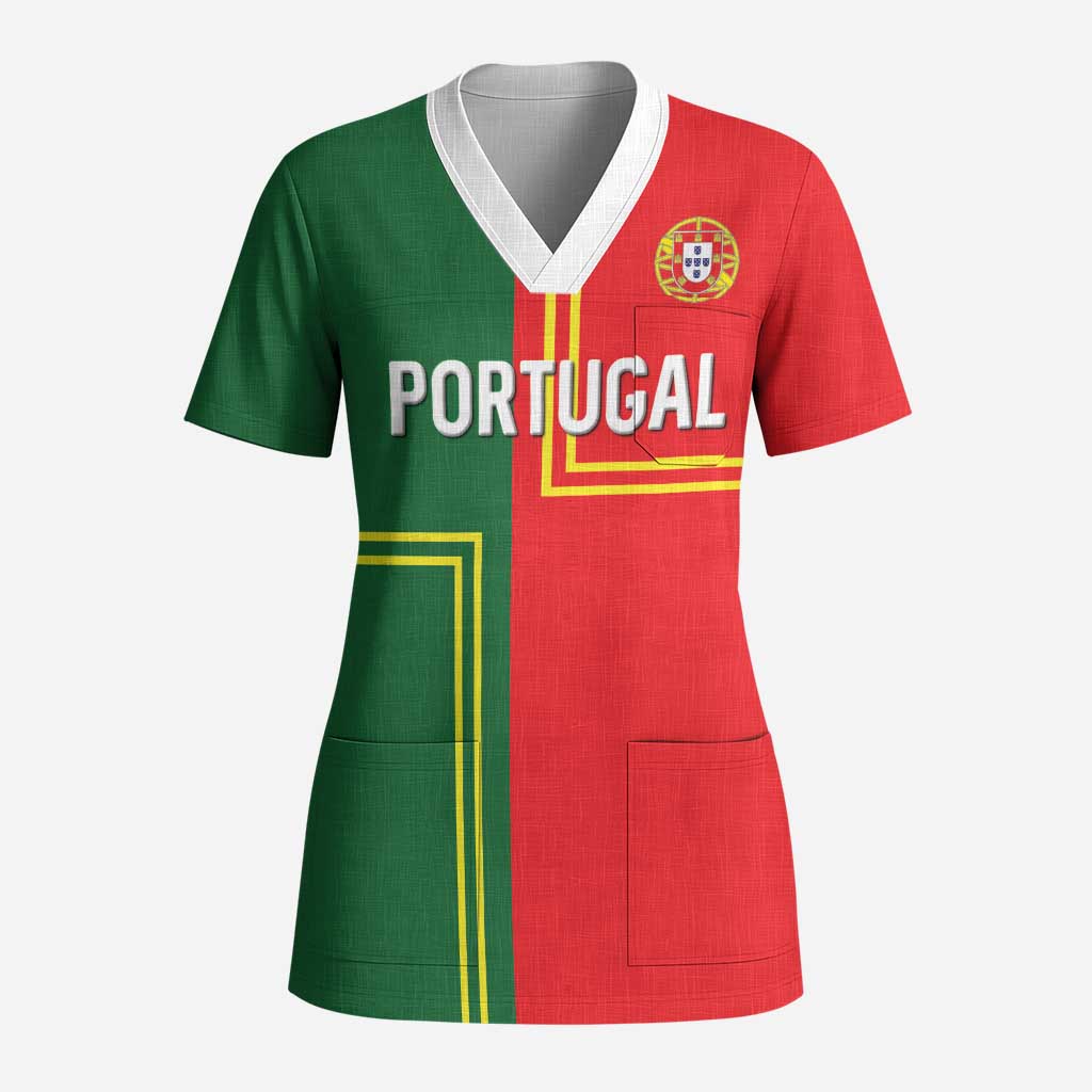 Custom Portugal Football Scrub Top Coat of Arms Line Art Style - Wonder Print Shop