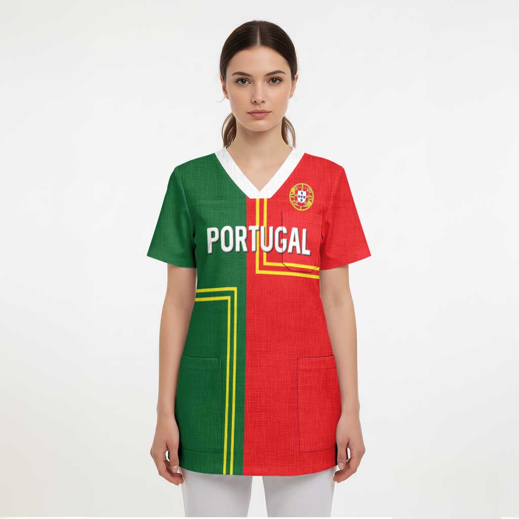 Custom Portugal Football Scrub Top Coat of Arms Line Art Style - Wonder Print Shop