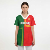 Custom Portugal Football Scrub Top Coat of Arms Line Art Style - Wonder Print Shop