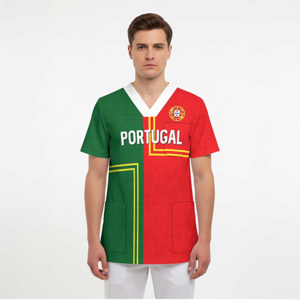 Custom Portugal Football Scrub Top Coat of Arms Line Art Style - Wonder Print Shop