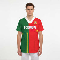 Custom Portugal Football Scrub Top Coat of Arms Line Art Style - Wonder Print Shop
