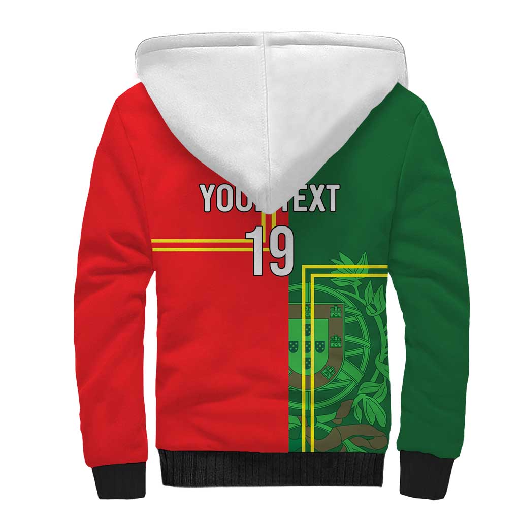 Custom Portugal Football Sherpa Hoodie Coat of Arms Line Art Style - Wonder Print Shop