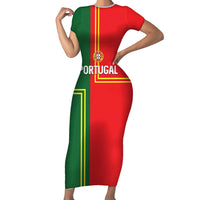 Custom Portugal Football Short Sleeve Bodycon Dress Coat of Arms Line Art Style - Wonder Print Shop