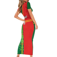 Custom Portugal Football Short Sleeve Bodycon Dress Coat of Arms Line Art Style - Wonder Print Shop