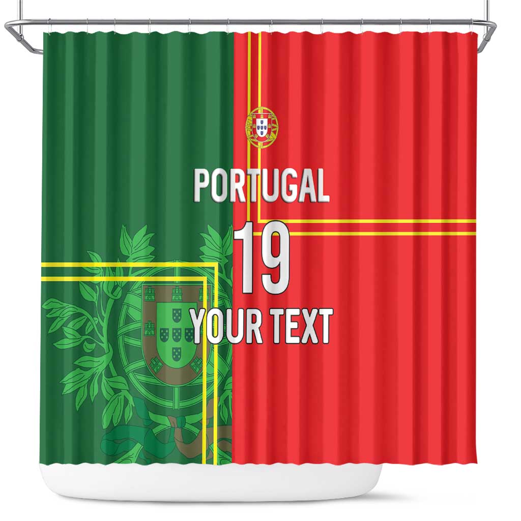 Custom Portugal Football Shower Curtain Coat of Arms Line Art Style - Wonder Print Shop