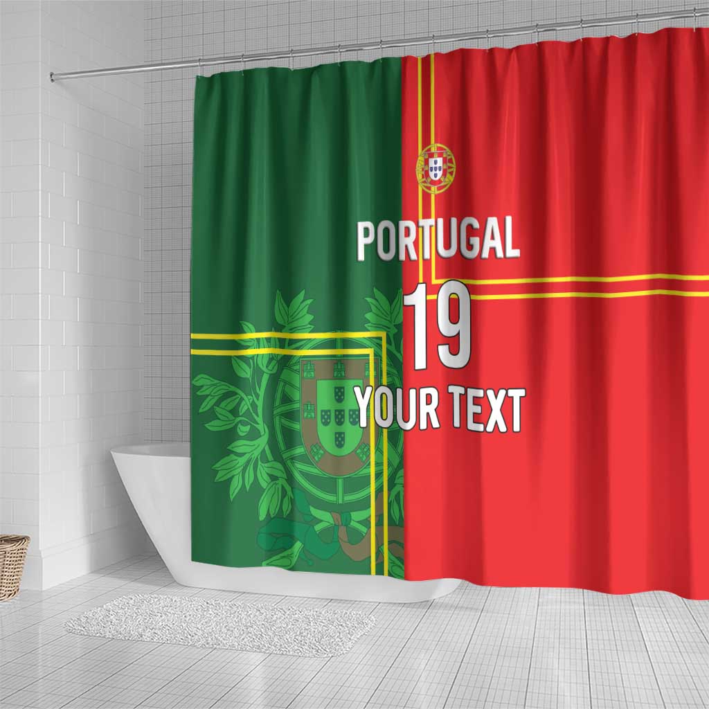 Custom Portugal Football Shower Curtain Coat of Arms Line Art Style - Wonder Print Shop