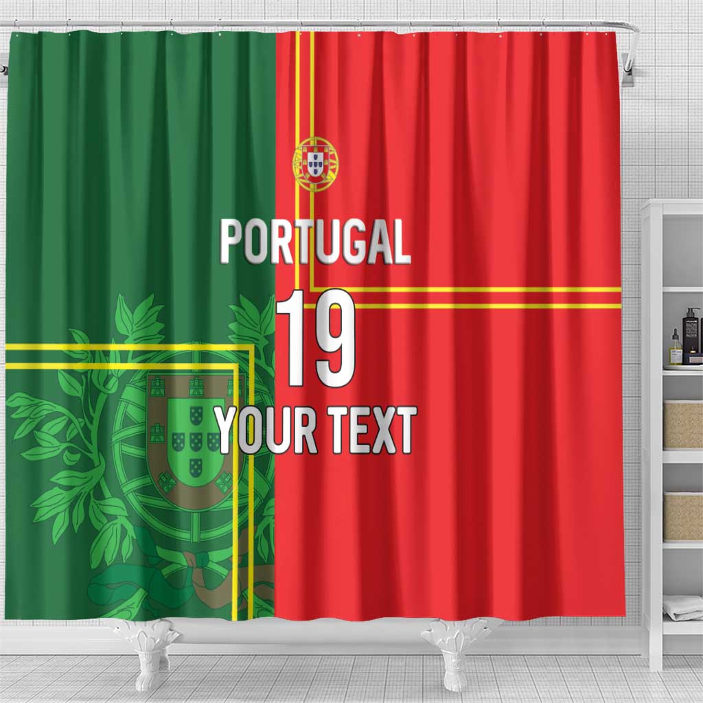 Custom Portugal Football Shower Curtain Coat of Arms Line Art Style - Wonder Print Shop