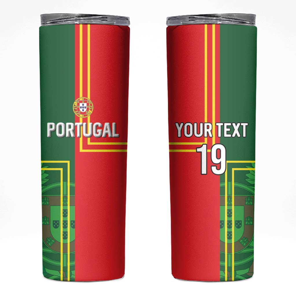 Custom Portugal Football Skinny Tumbler Coat of Arms Line Art Style - Wonder Print Shop