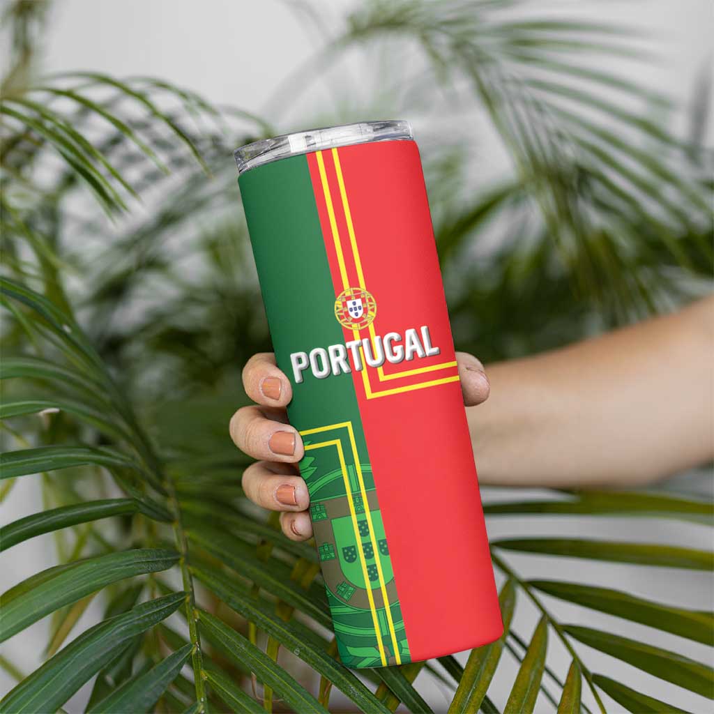 Custom Portugal Football Skinny Tumbler Coat of Arms Line Art Style - Wonder Print Shop
