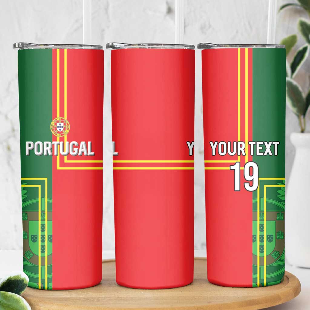 Custom Portugal Football Skinny Tumbler Coat of Arms Line Art Style - Wonder Print Shop