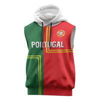 Custom Portugal Football Sleeveless Hoodie Coat of Arms Line Art Style - Wonder Print Shop