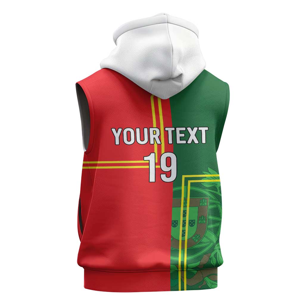 Custom Portugal Football Sleeveless Hoodie Coat of Arms Line Art Style - Wonder Print Shop