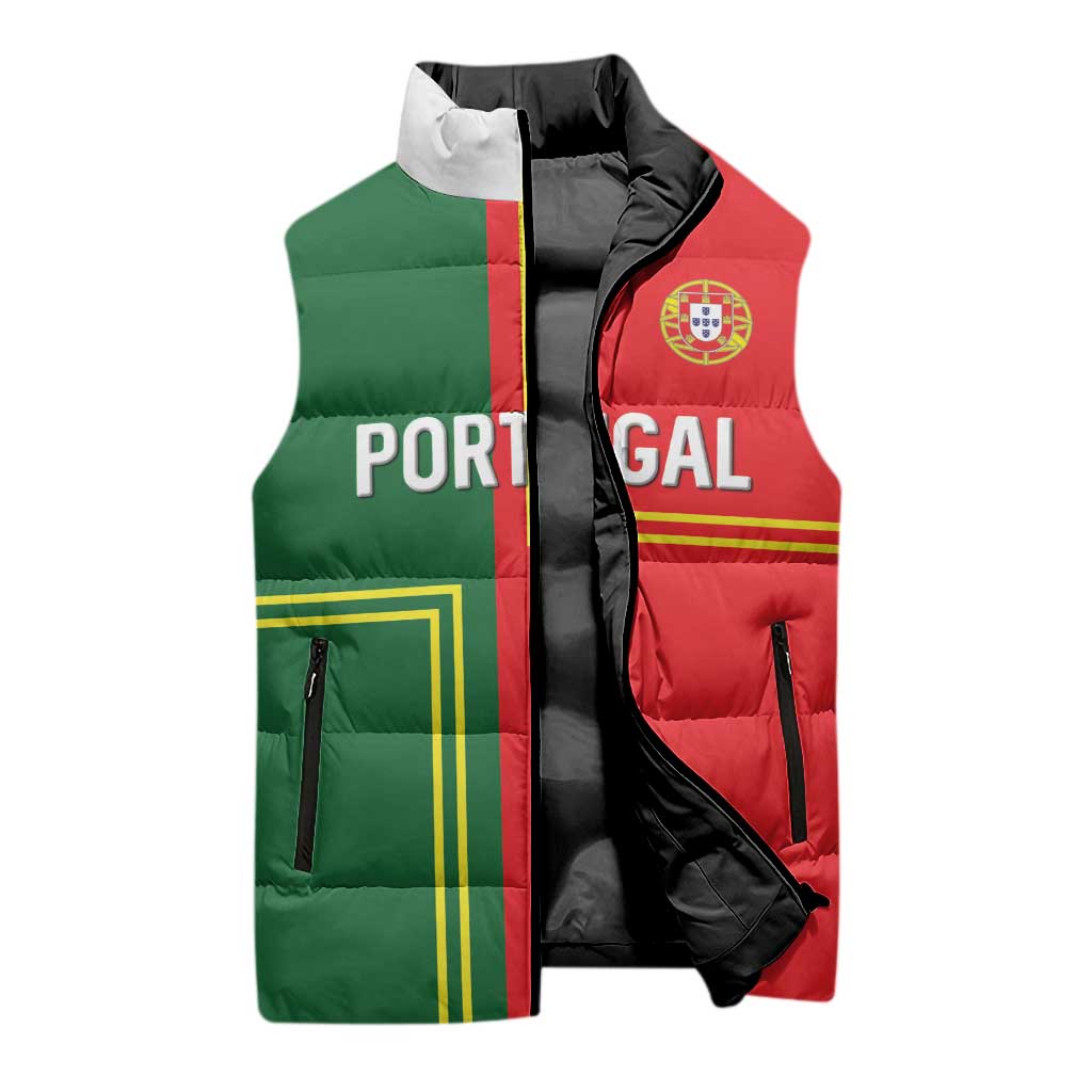 Custom Portugal Football Sleeveless Puffer Jacket Coat of Arms Line Art Style - Wonder Print Shop