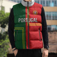 Custom Portugal Football Sleeveless Puffer Jacket Coat of Arms Line Art Style - Wonder Print Shop