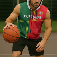 Custom Portugal Football Sleeveless Zip Hoodie Coat of Arms Line Art Style - Wonder Print Shop