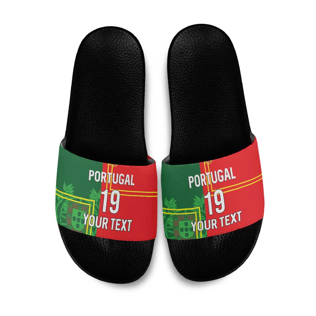 Custom Portugal Football Slide Sandals Coat of Arms Line Art Style - Wonder Print Shop