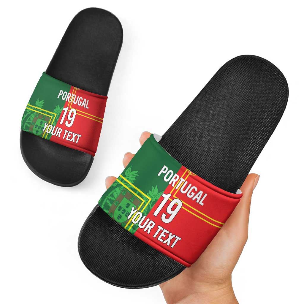 Custom Portugal Football Slide Sandals Coat of Arms Line Art Style - Wonder Print Shop