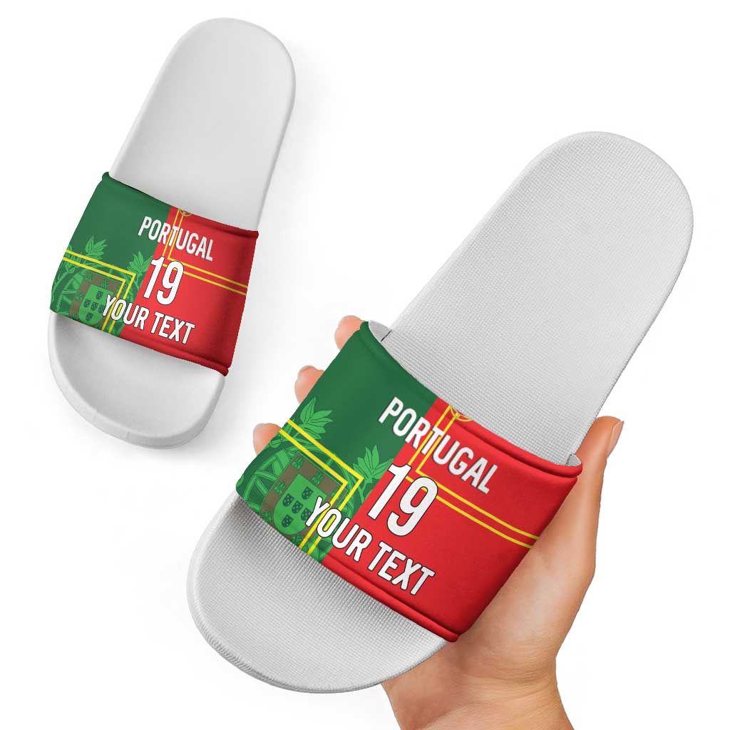 Custom Portugal Football Slide Sandals Coat of Arms Line Art Style - Wonder Print Shop