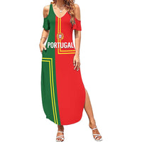 Custom Portugal Football Summer Maxi Dress Coat of Arms Line Art Style - Wonder Print Shop