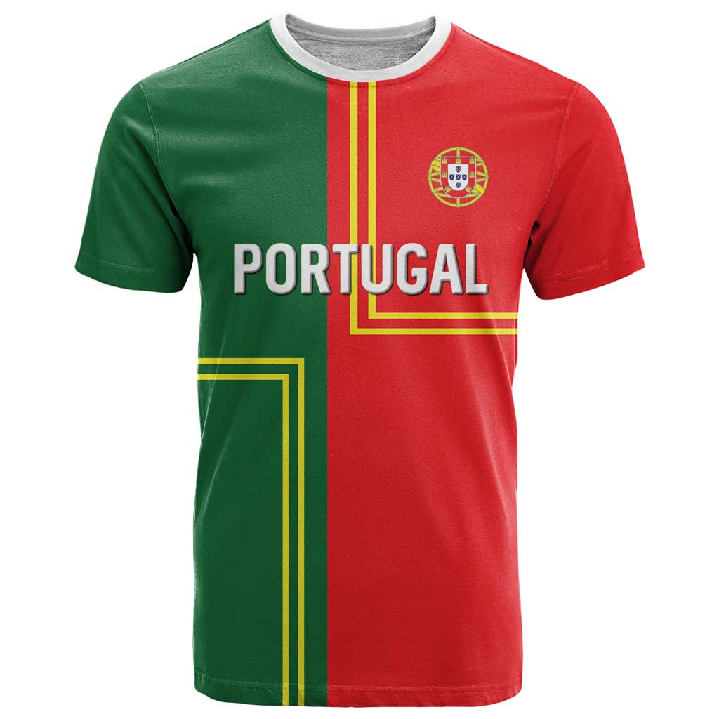 Custom Portugal Football T Shirt Coat of Arms Line Art Style - Wonder Print Shop