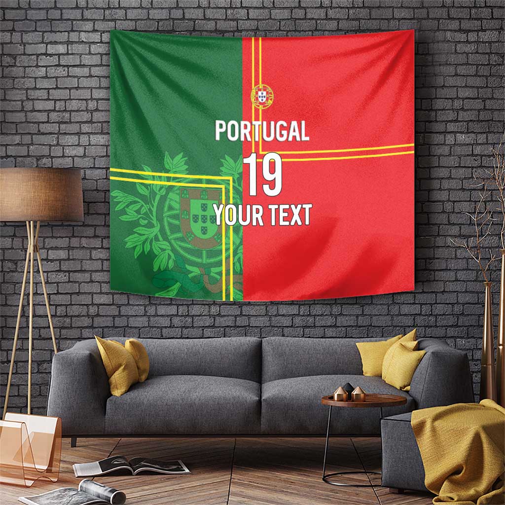 Custom Portugal Football Tapestry Coat of Arms Line Art Style - Wonder Print Shop