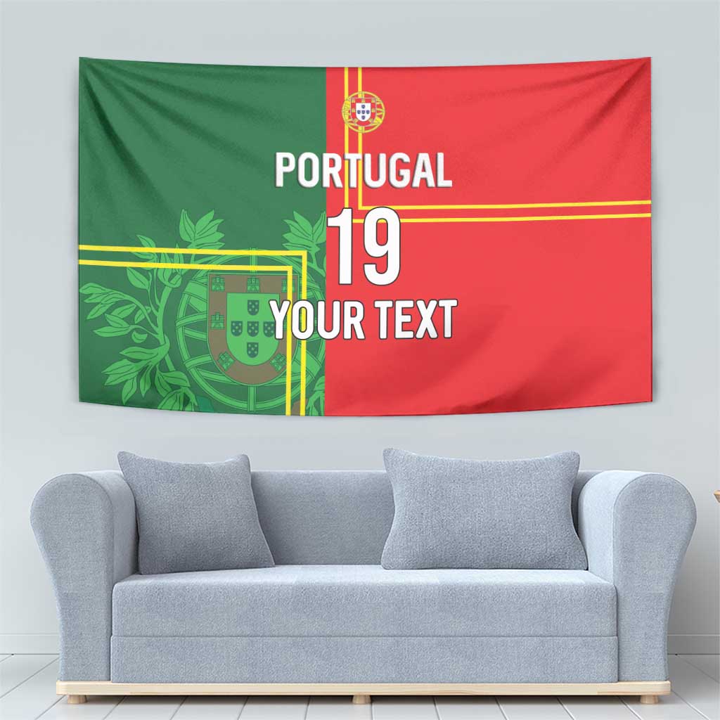 Custom Portugal Football Tapestry Coat of Arms Line Art Style - Wonder Print Shop