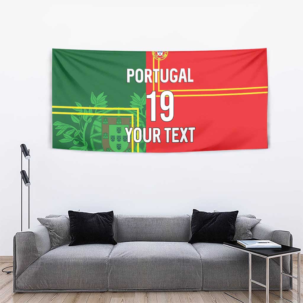 Custom Portugal Football Tapestry Coat of Arms Line Art Style - Wonder Print Shop