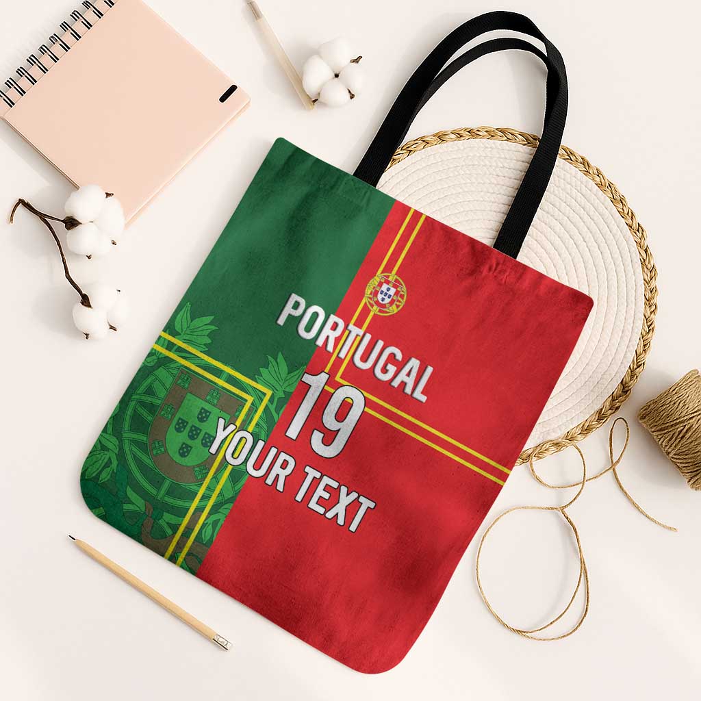 Custom Portugal Football Tote Bag Coat of Arms Line Art Style - Wonder Print Shop