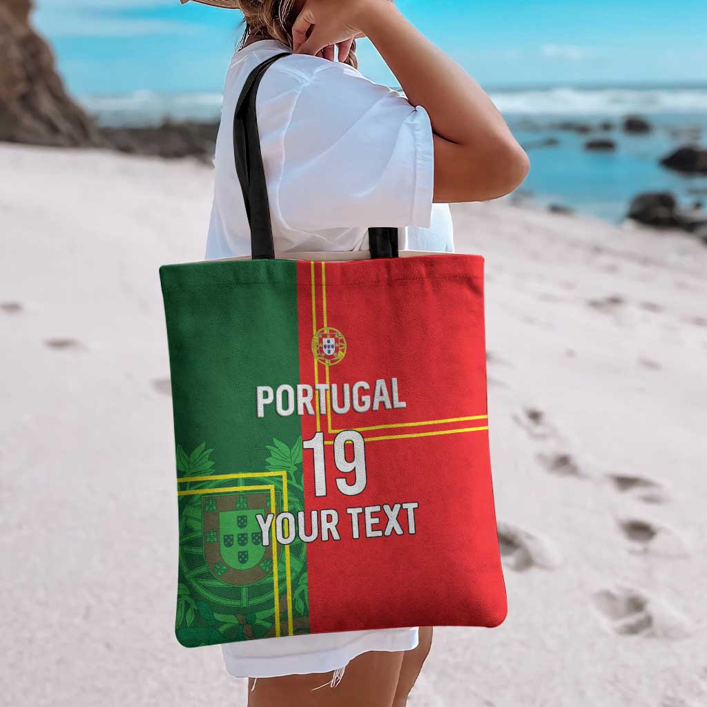 Custom Portugal Football Tote Bag Coat of Arms Line Art Style - Wonder Print Shop