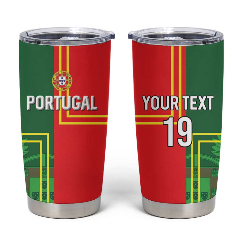 Custom Portugal Football Tumbler Cup Coat of Arms Line Art Style - Wonder Print Shop