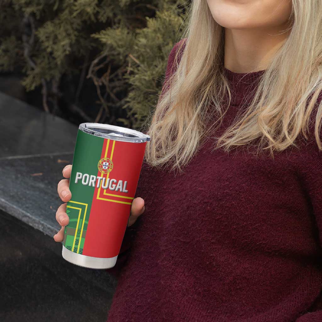 Custom Portugal Football Tumbler Cup Coat of Arms Line Art Style - Wonder Print Shop
