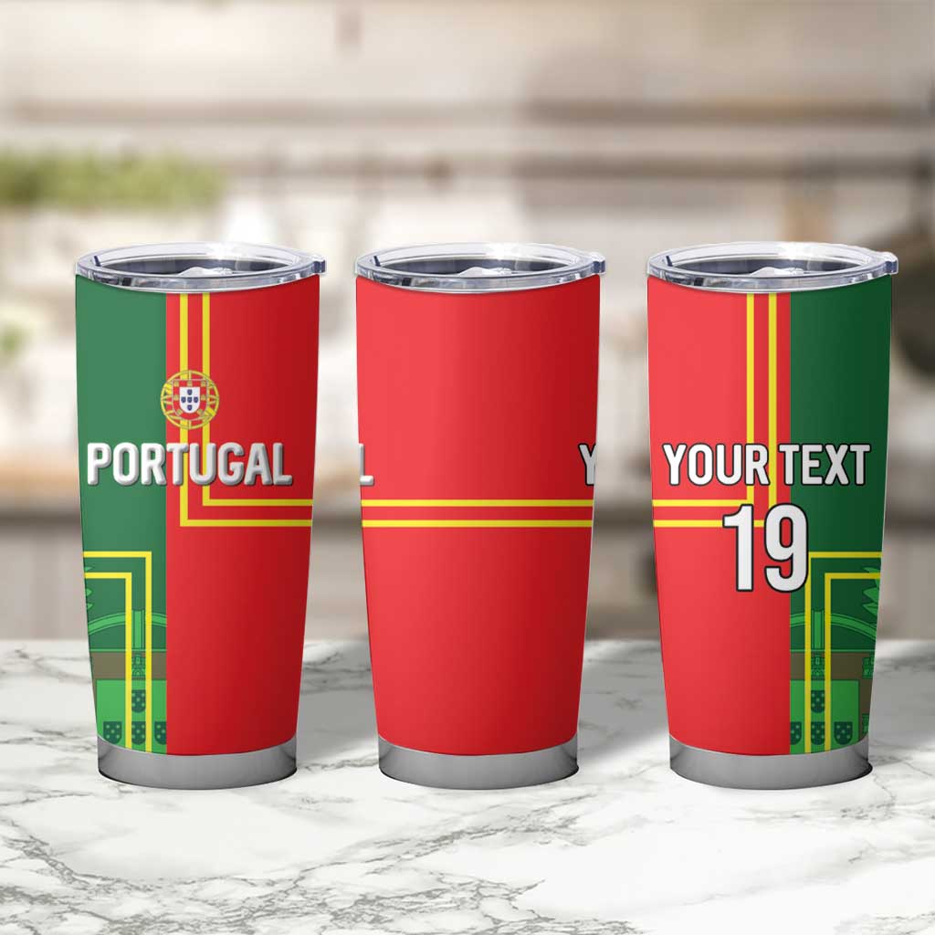 Custom Portugal Football Tumbler Cup Coat of Arms Line Art Style - Wonder Print Shop