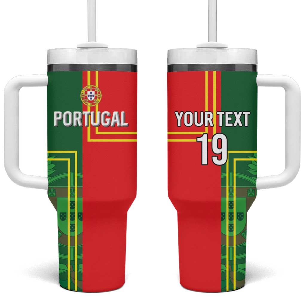 Custom Portugal Football Tumbler With Handle Coat of Arms Line Art Style - Wonder Print Shop