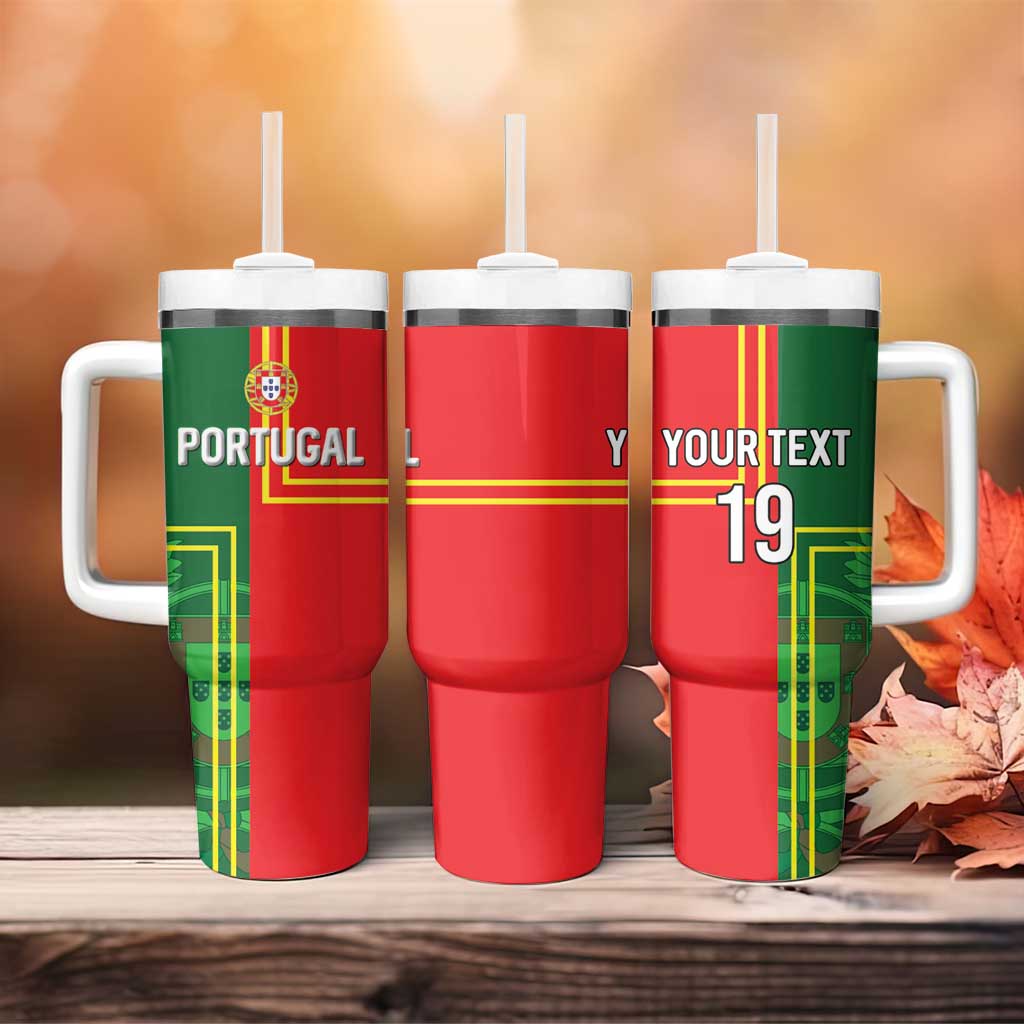 Custom Portugal Football Tumbler With Handle Coat of Arms Line Art Style - Wonder Print Shop