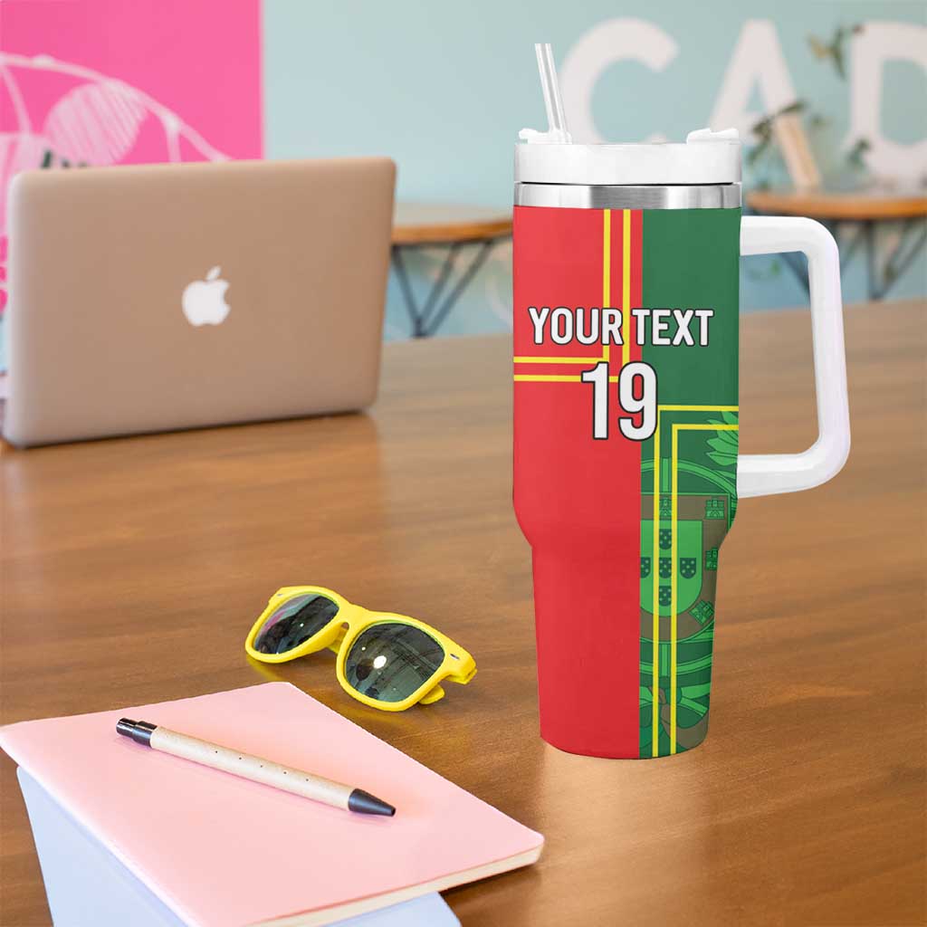 Custom Portugal Football Tumbler With Handle Coat of Arms Line Art Style - Wonder Print Shop