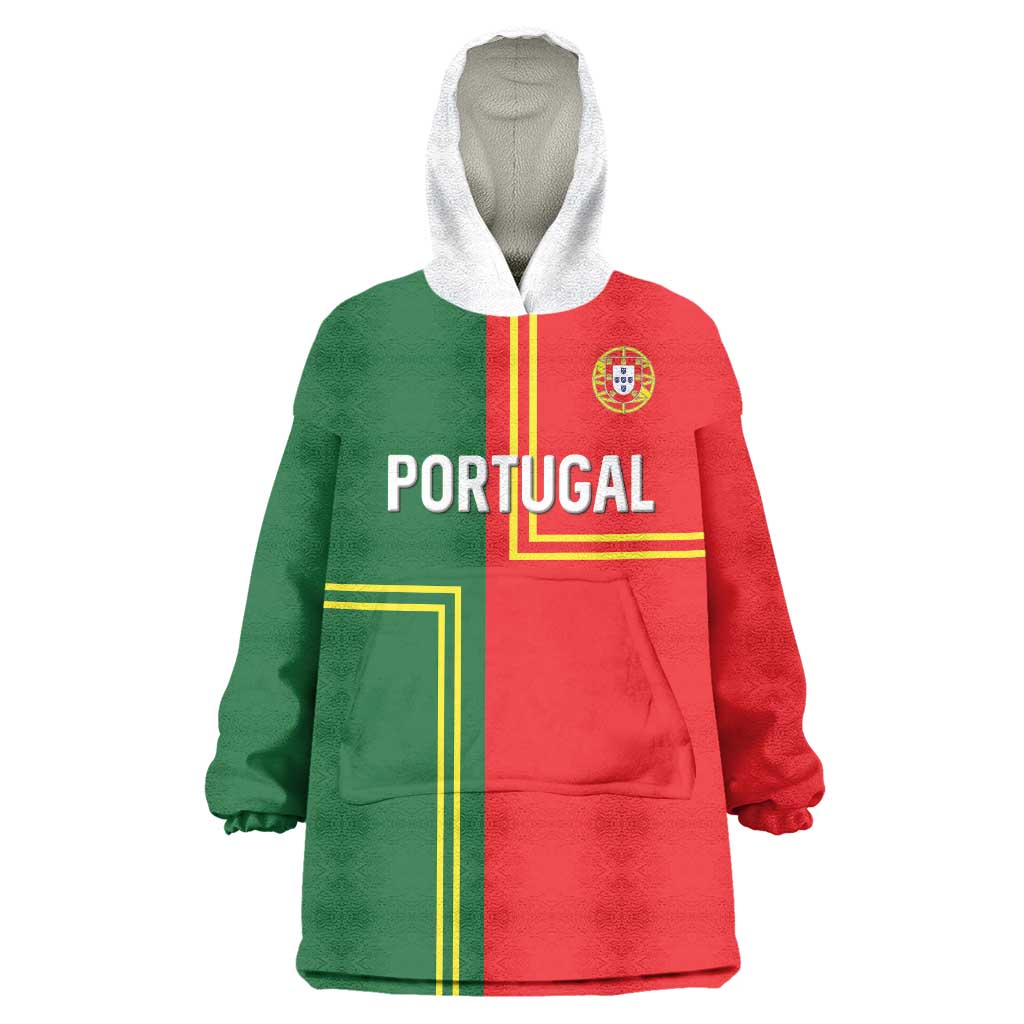 Custom Portugal Football Wearable Blanket Hoodie Coat of Arms Line Art Style - Wonder Print Shop