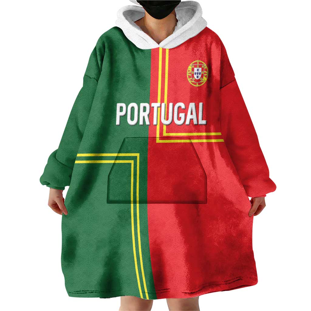 Custom Portugal Football Wearable Blanket Hoodie Coat of Arms Line Art Style - Wonder Print Shop