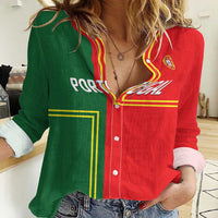 Custom Portugal Football Women Casual Shirt Coat of Arms Line Art Style - Wonder Print Shop
