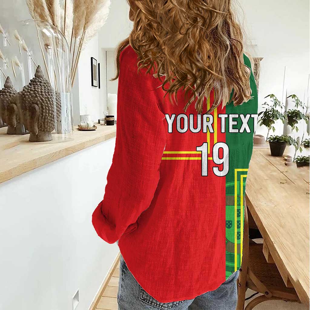 Custom Portugal Football Women Casual Shirt Coat of Arms Line Art Style - Wonder Print Shop