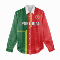 Custom Portugal Football Women Casual Shirt Coat of Arms Line Art Style - Wonder Print Shop