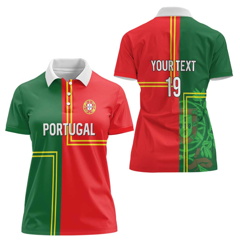 Custom Portugal Football Women Polo Shirt Coat of Arms Line Art Style - Wonder Print Shop