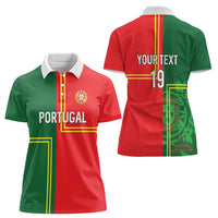 Custom Portugal Football Women Polo Shirt Coat of Arms Line Art Style - Wonder Print Shop